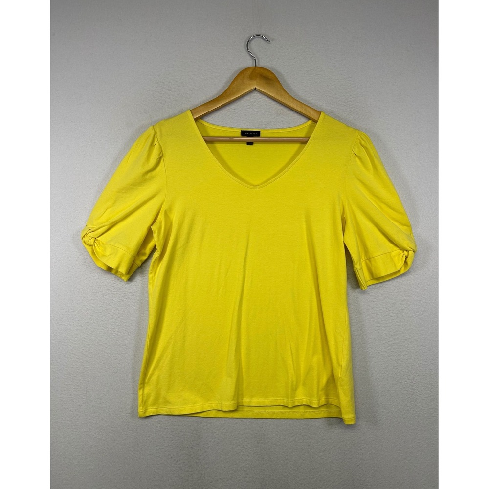 Preppy Classic‎ Talbots Womens Size M Yellow V-Neck Puff Sleeve Knit Top T-Shirt